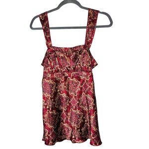 Self Esteem Women Y2K Satin Babydoll‎ Paisley Tank Top Sz M Boho Whimsical Fairy